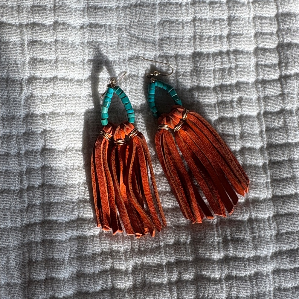 Free people bead and leather earrings